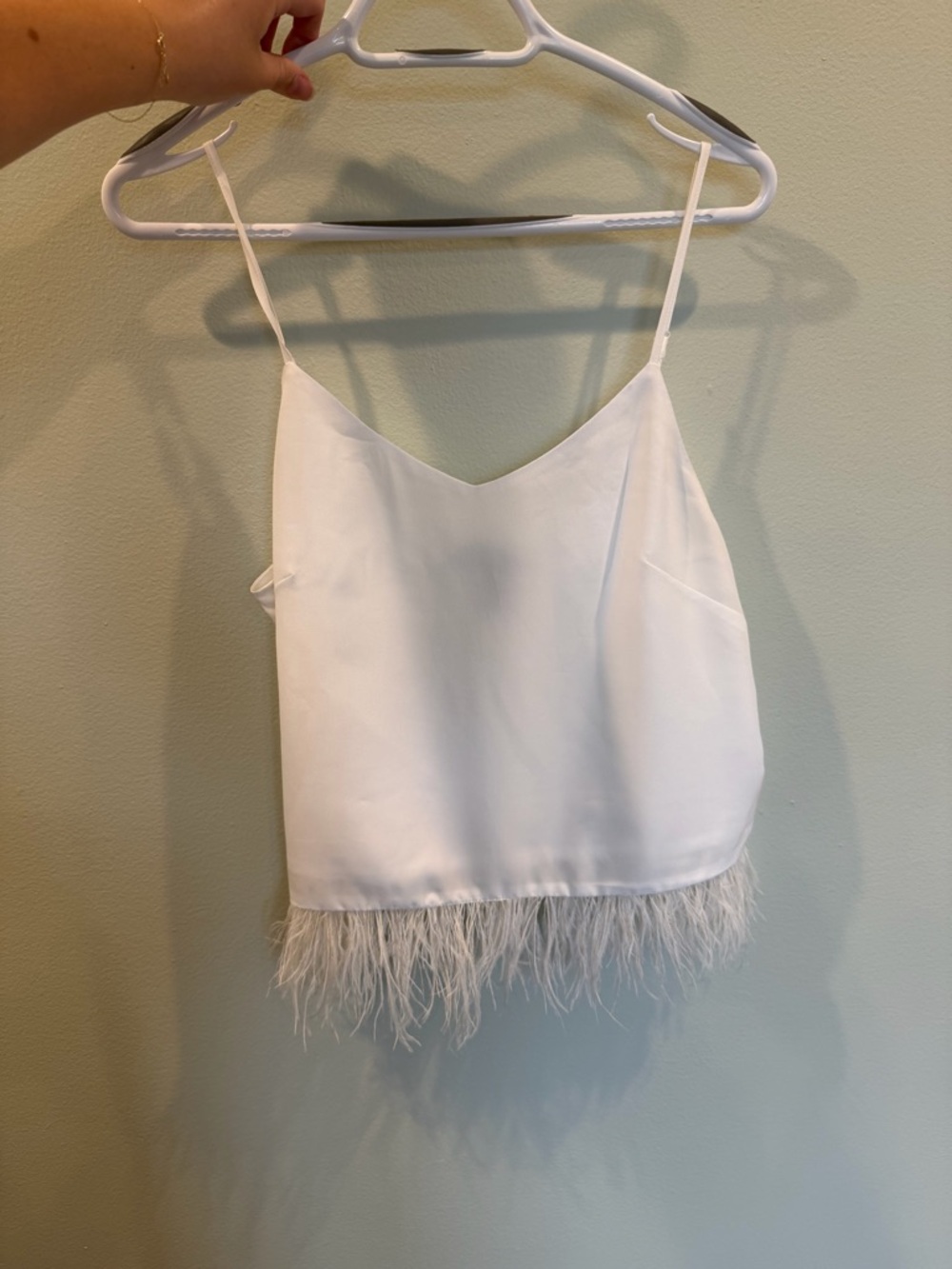 Aqua White Feather-Hem Camisole